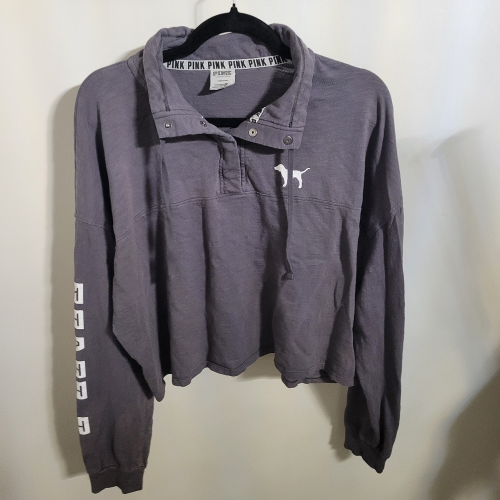 Women’s Pink Crop Top Grey Sweater, Size Large